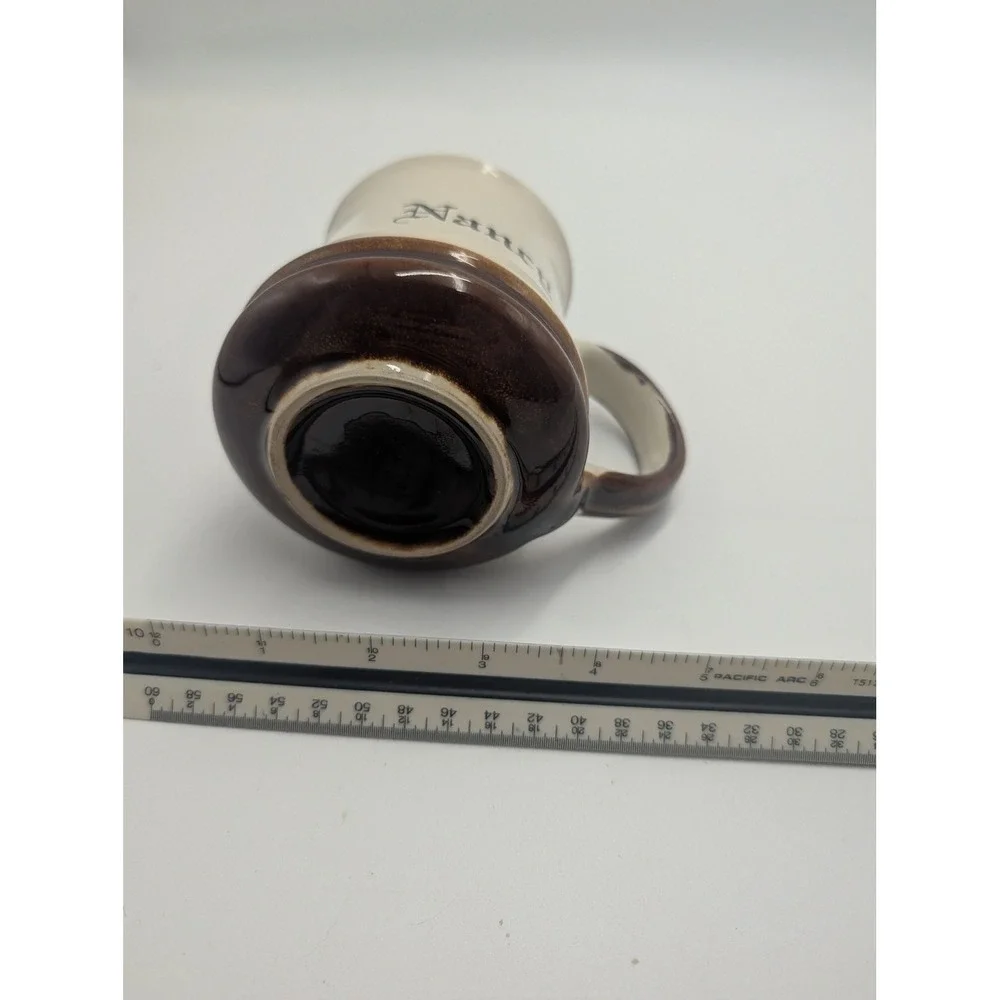 Vintage Nancy Personalized Stoneware Coffee Mug Cream Brown Glazed Ceramic Cup
